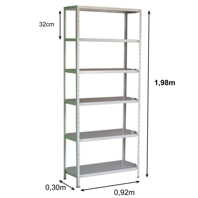 Estante de Aço com 06 Bandejas 30cm (#26/20) – 1,98×0,92×0,30m – SA – 11030 Kairós Office Estante de Aço 3