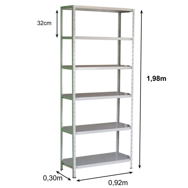 Estante de Aço com 06 Bandejas 30cm (#26/20) – 1,98×0,92×0,30m – SA – 11030 KAIRÓS OFFICE Estante de Aço 3