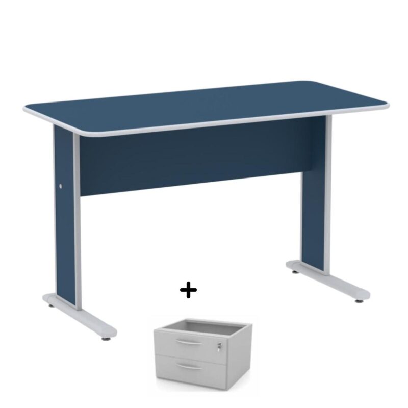 Mesa Escritório 1,20×0,60m c/ Gavetas – Cor Azul – 44085 Kairós Office Linha 15 mm 2