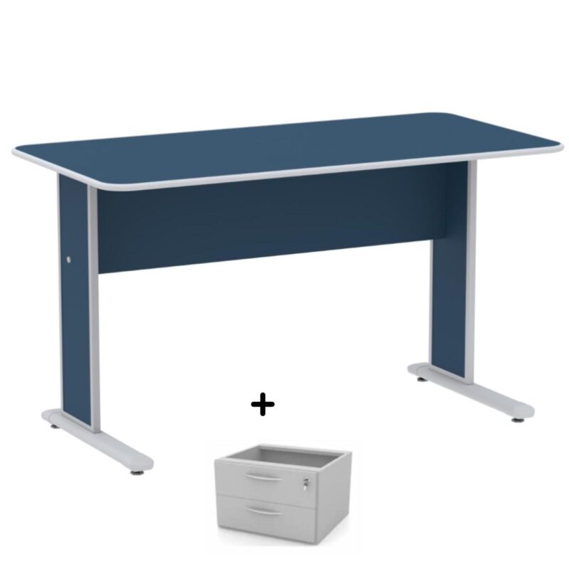 Mesa Escritório 1,50×0,60m c/ Gavetas – Cor Azul – 44087 Kairós Office Linha 15 mm 2