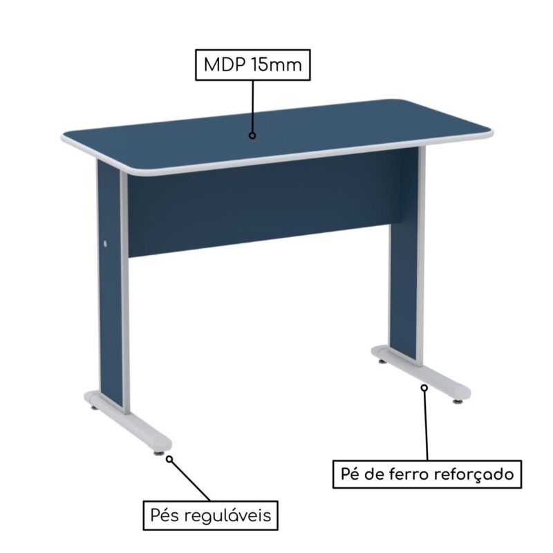 Mesa Escritório 1,50×0,60m c/ Gavetas – Cor Azul – 44087 Kairós Office JOB Azul 15 mm 4