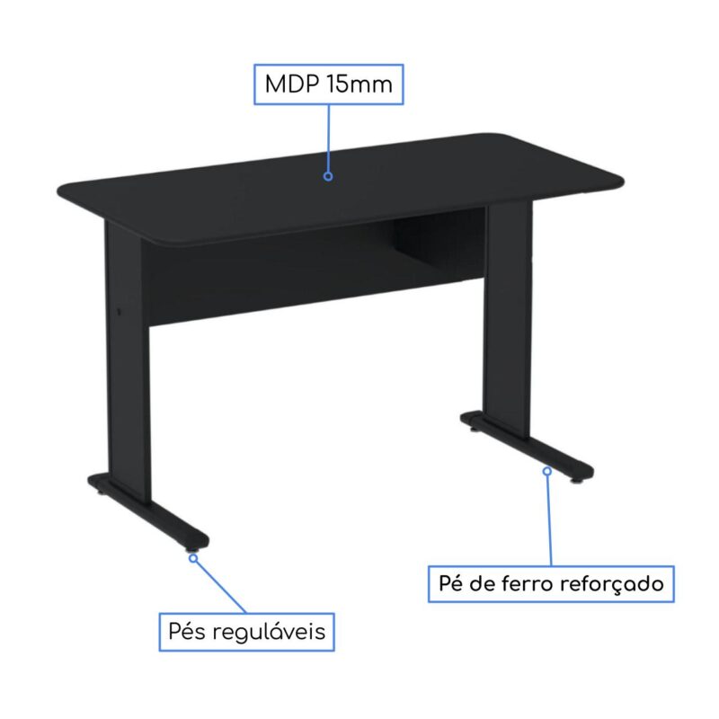 Mesa Escritório 1,50×0,60m c/ Gavetas – Cor Preto – 44093 Kairós Office JOB Preto 15 mm 4