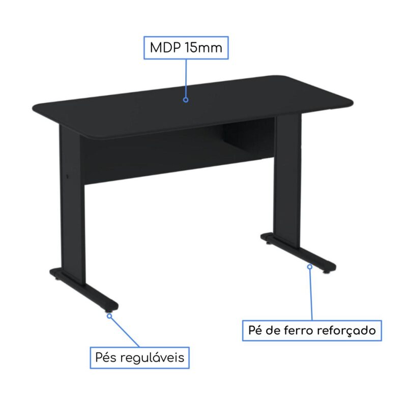 Mesa Escritório 1,50×0,60m c/ Gavetas – Cor Preto – 44093 KAIRÓS OFFICE Linha 15 mm 4