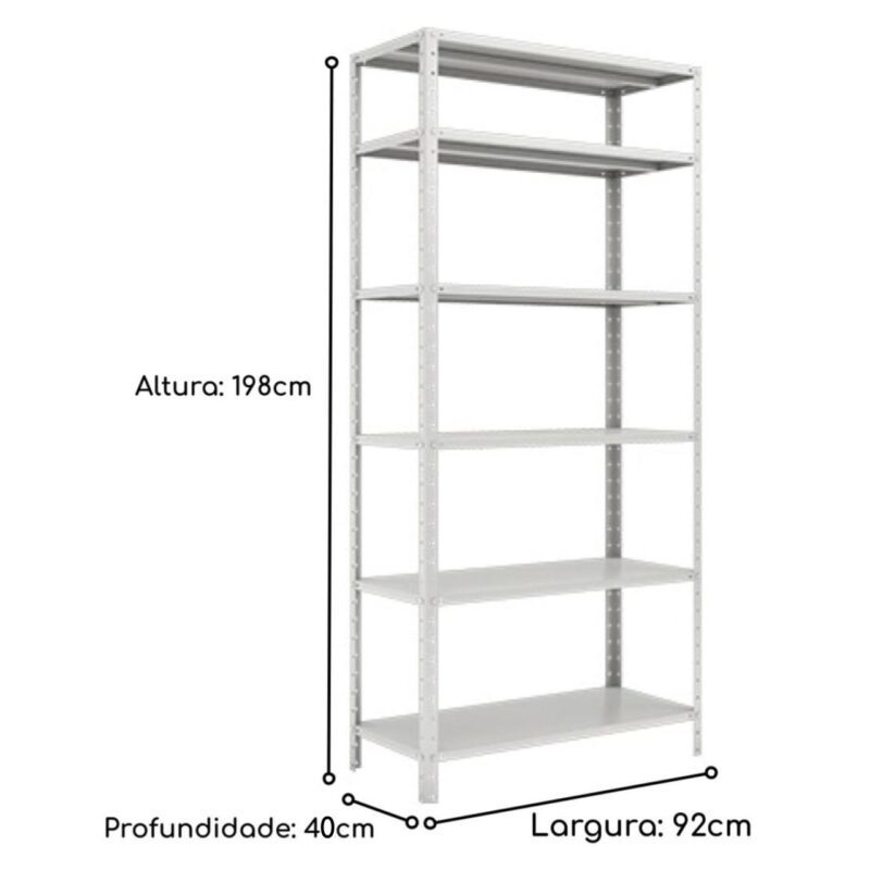 Estante de Aço com 06 Bandejas 40 cm (26/20) – 1,98×0,92×0,40m – SA – 16013 Kairós Office Estante de Aço 3