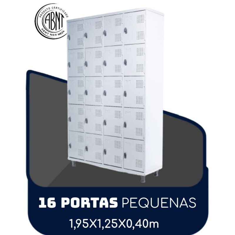 Armário Roupeiro de Aço c/ 16 Portas PEQUENAS – 1,95×1,25×0,40m – SA – CZ/CZ – 14000 KAIRÓS OFFICE Roupeiro de Aço 2