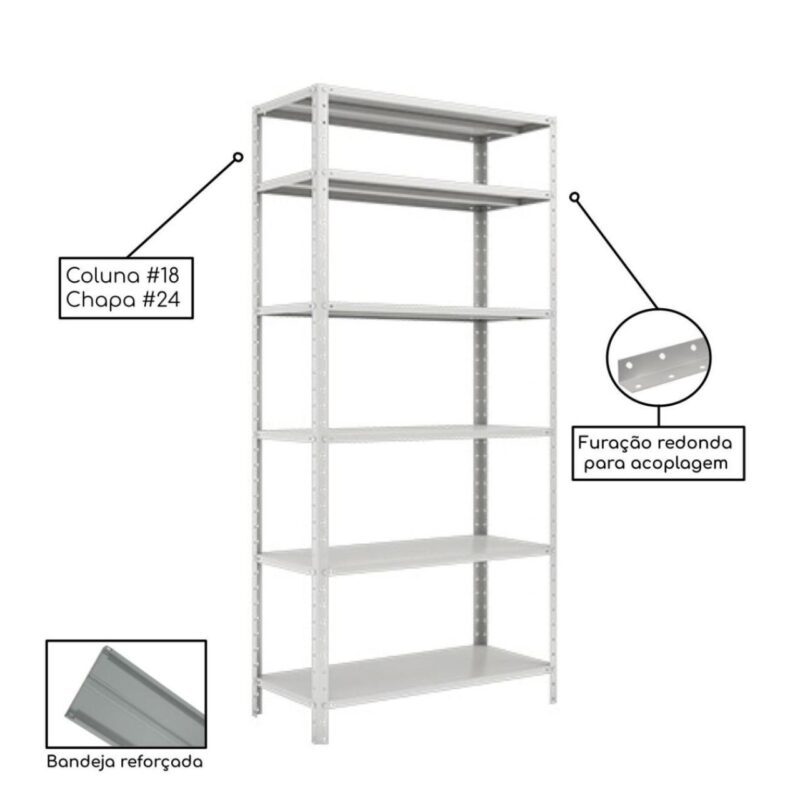 Estante de Aço com 06 Bandejas 40 cm (24/18) – 1,98×0,92×0,40m – SA – 16017 Kairós Office Estante de Aço 3