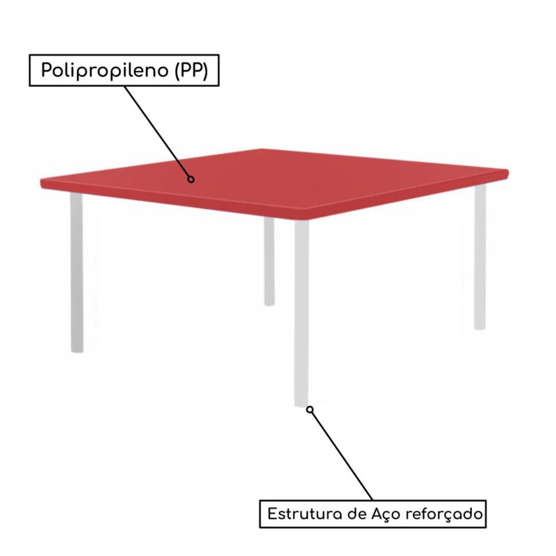 Conjunto Quadrado c/ 04 Cadeiras COR VERMELHO – TAMPO PLÁSTICO – 06 a 09 Anos – JUVENIL – 44007 KAIRÓS OFFICE Juvenil 3