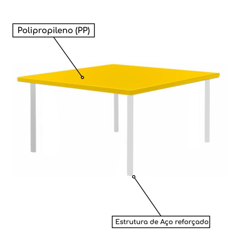 Conjunto Quadrado c/ 04 Cadeiras COR AMARELO – TAMPO PLÁSTICO – 06 a 09 Anos – JUVENIL – 44005 KAIRÓS OFFICE Juvenil 3