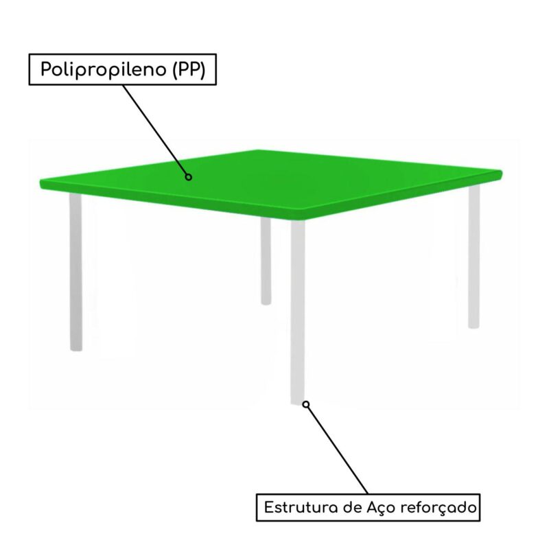 Conjunto Quadrado c/ 04 Cadeiras COR VERDE – TAMPO PLÁSTICO – 06 a 09 Anos – JUVENIL – 44006 KAIRÓS OFFICE Juvenil 3