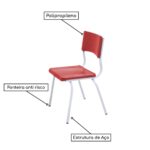 Conjunto Quadrado c/ 04 Cadeiras COR VERMELHO – TAMPO PLÁSTICO – 02 a 06 Anos – INFANTIL – 44001 KAIRÓS OFFICE Infantil 11