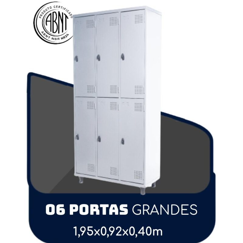 Armário Roupeiro de Aço c/ 06 Portas GRANDES – 1,95×0,92×0,40m – SA – CZ/CZ – 14009 Kairós Office Roupeiro de Aço 2