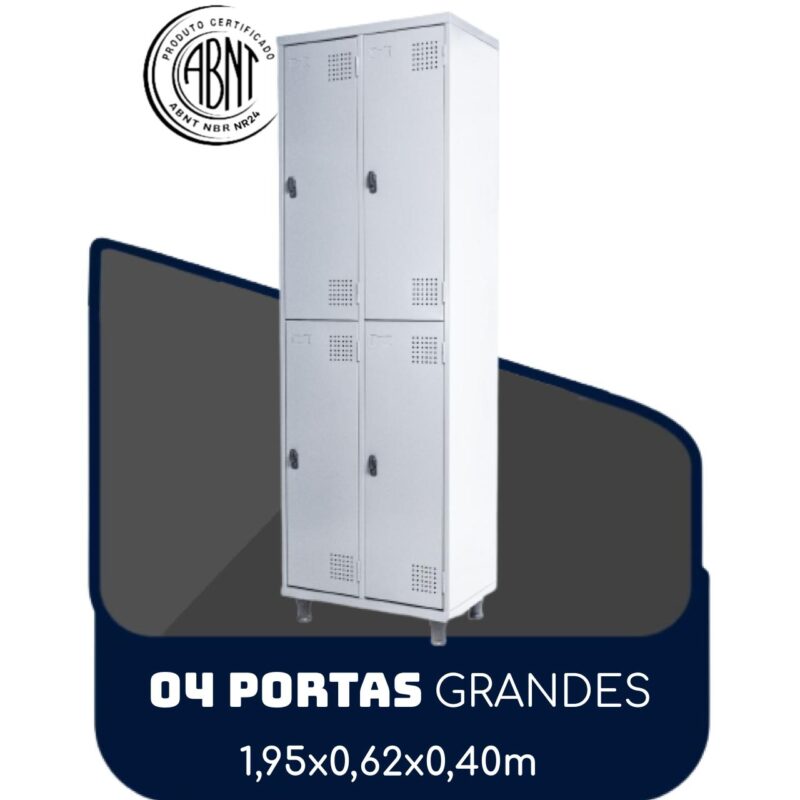 Armário Roupeiro de Aço c/ 04 Portas GRANDES – 1,95×0,62×0,40m – SA – CZ/CZ – 14008 KAIRÓS OFFICE Roupeiro de Aço 2