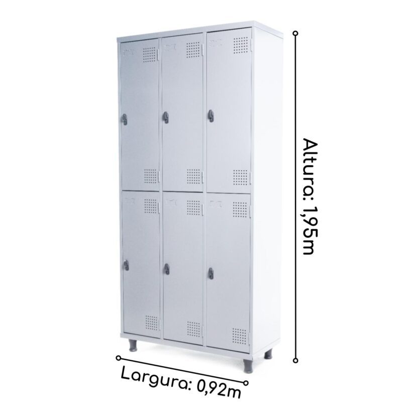 Armário Roupeiro de Aço c/ 06 Portas GRANDES – 1,95×0,92×0,40m – SA – CZ/CZ – 14009 KAIRÓS OFFICE Roupeiro de Aço 3