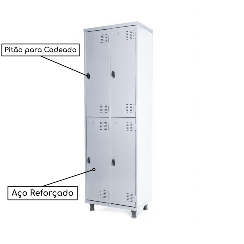 Armário Roupeiro de Aço c/ 04 Portas GRANDES – 1,95×0,62×0,40m – SA – CZ/CZ – 14008 KAIRÓS OFFICE Roupeiro de Aço 4