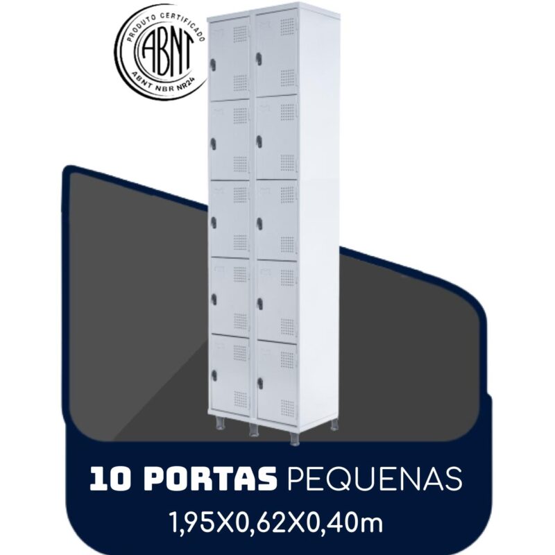 Armário Roupeiro de Aço c/ 10 Portas PEQUENAS – 1,95×0,62×0,40m – SA – CZ/CZ – 14010 KAIRÓS OFFICE Roupeiro de Aço 2