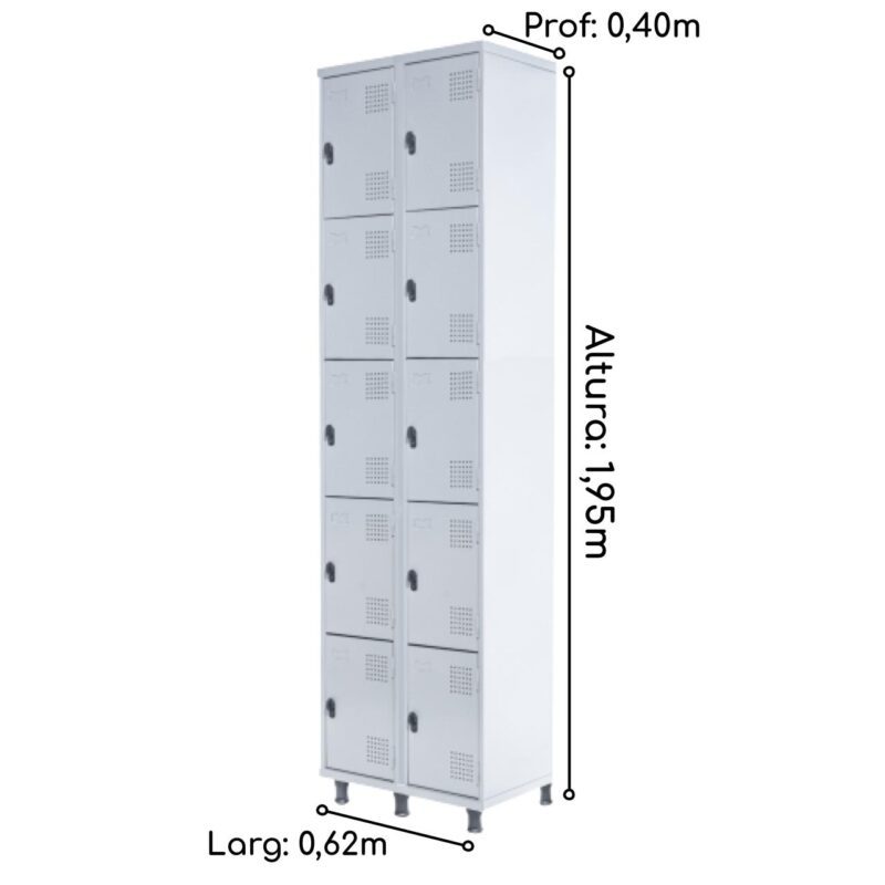 Armário Roupeiro de Aço c/ 10 Portas PEQUENAS – 1,95×0,62×0,40m – SA – CZ/CZ – 14010 KAIRÓS OFFICE Roupeiro de Aço 3