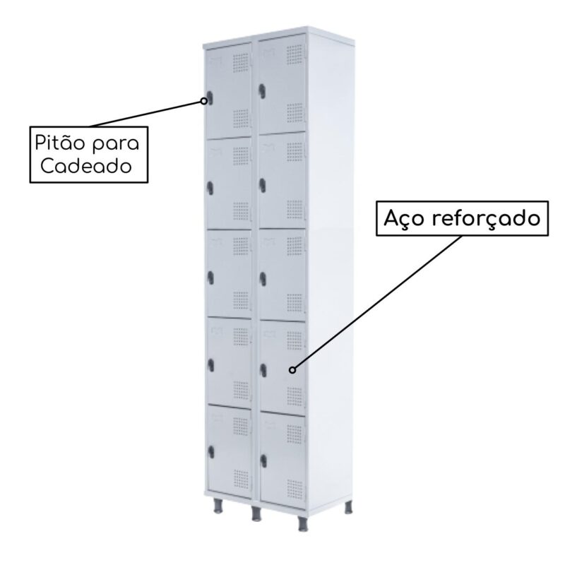 Armário Roupeiro de Aço c/ 10 Portas PEQUENAS – 1,95×0,62×0,40m – SA – CZ/CZ – 14010 KAIRÓS OFFICE Roupeiro de Aço 4