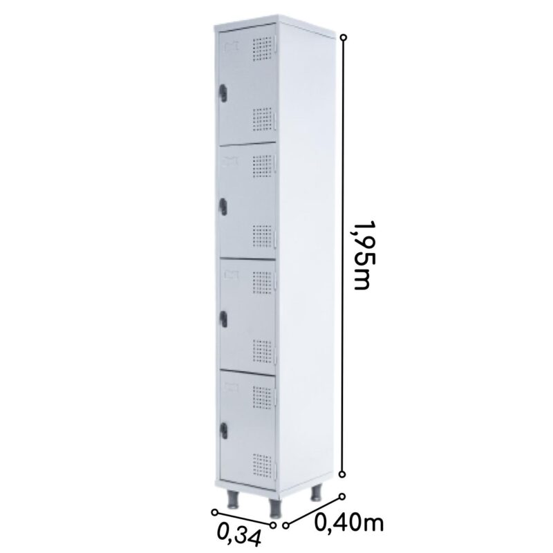 Armário Roupeiro de Aço c/ 04 Portas PEQUENAS 1,95×0,34×0,40m PEQUENAS – SA – CZ/CZ – 14011 KAIRÓS OFFICE Roupeiro de Aço 4