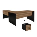 Mesa de Escritório em L com Gavetas – Mesa 1,50m + Mesa Auxiliar NOGAL SEVILHA/PRETO – 21477 KAIRÓS OFFICE Linha 40 mm 6