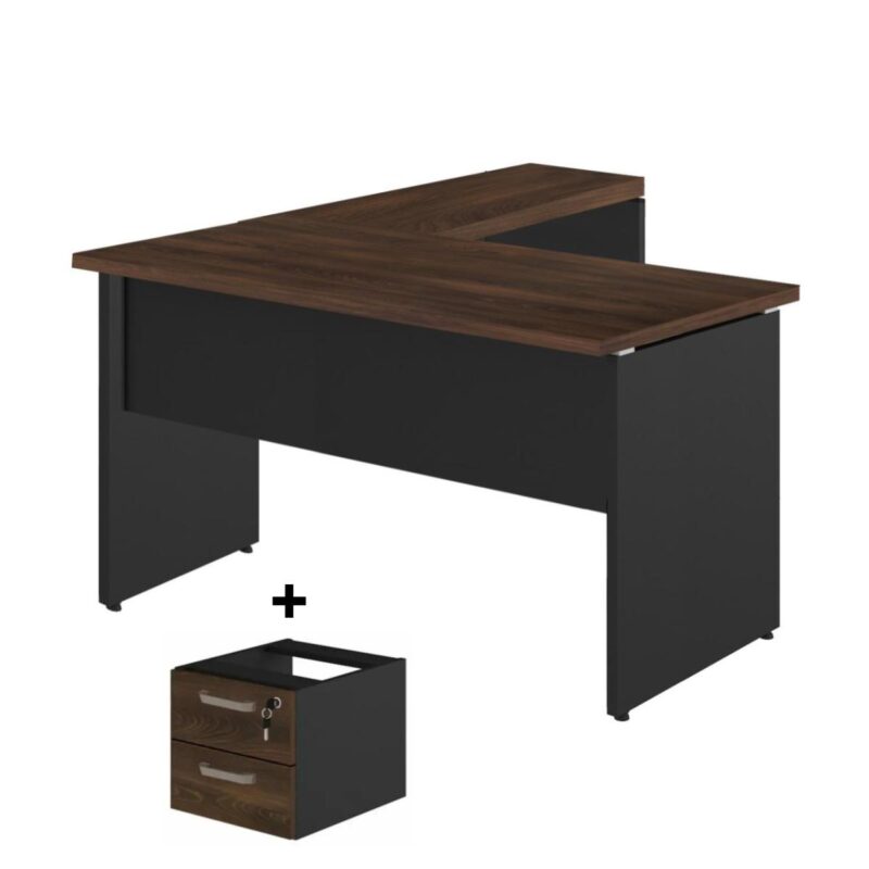 Mesa em L (Mesa 1,35m + Mesa Auxiliar) – C/ Gavetas MARSALA/PRETO – 25423 KAIRÓS OFFICE Linha 30 mm 6