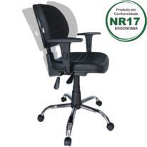 Cadeira Executiva Back System COSTURADA – ARANHA CROMADA – Braços Reguláveis – Cor Preta 31011 Kairós Office
