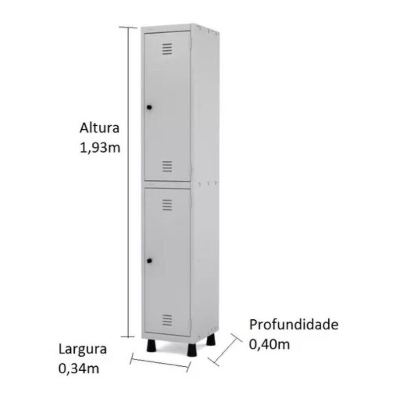Armário Roupeiro de Aço com 02 PORTAS GRANDES – 1,93×0,34×0,40m – CZ/CZ – PANDIN – 10001 Kairós Office Roupeiro de Aço 3