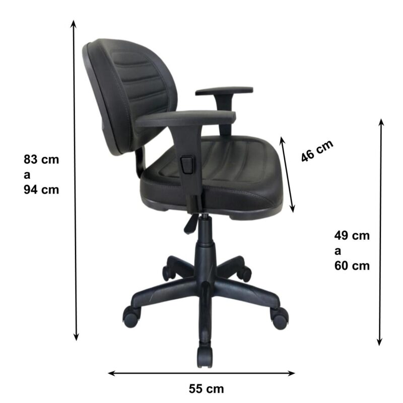 Cadeira Executiva COSTURADA Giratória com Braços Reguláveis Cor Preta – 31005 KAIRÓS OFFICE Executiva 4