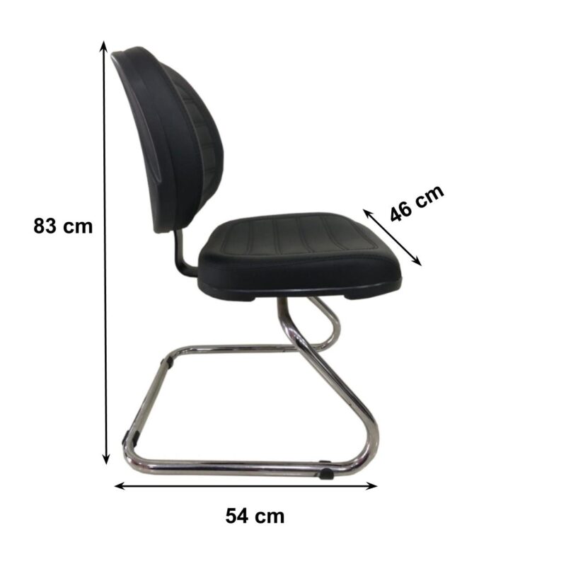 Cadeira Executiva COSTURADA Base em “S” Cromada – Corino Preto 31016 KAIRÓS OFFICE Cadeiras Fixas 5