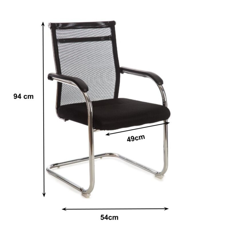 Cadeira Interlocutor Tela DUBAI (Fixa) base Cromada – PMD – Cor Preto – 31018 KAIRÓS OFFICE Cadeiras Fixas 3