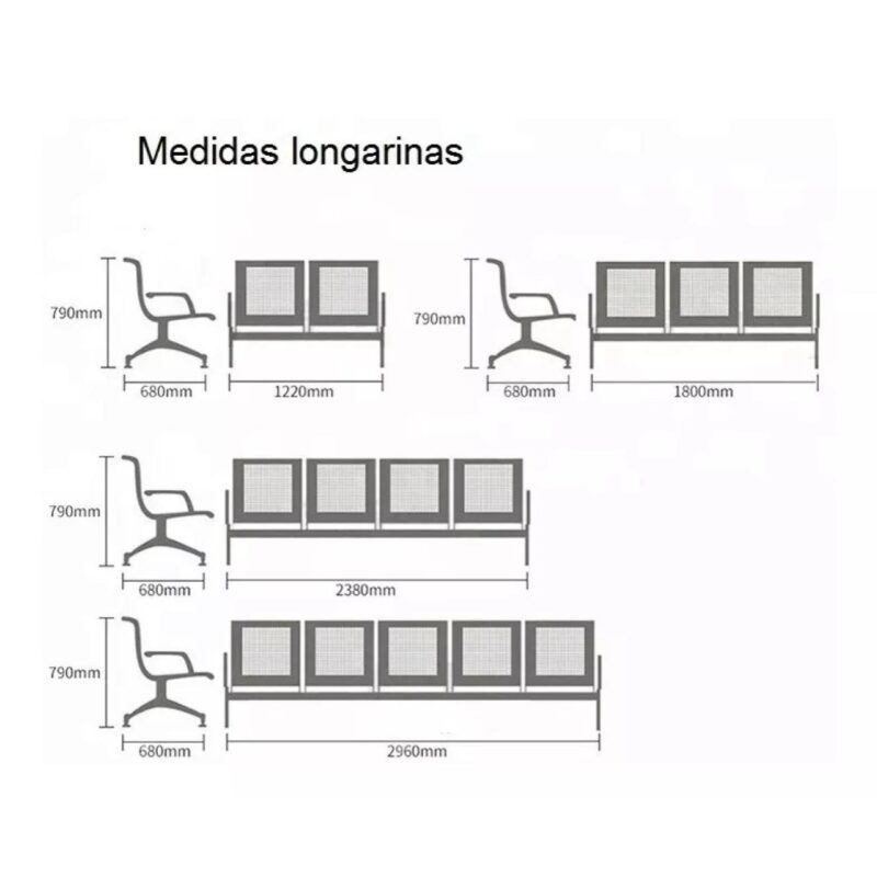 Longarina AEROPORTO com 03 Lugares – Cor Cromado 33108 KAIRÓS OFFICE Longarinas 5