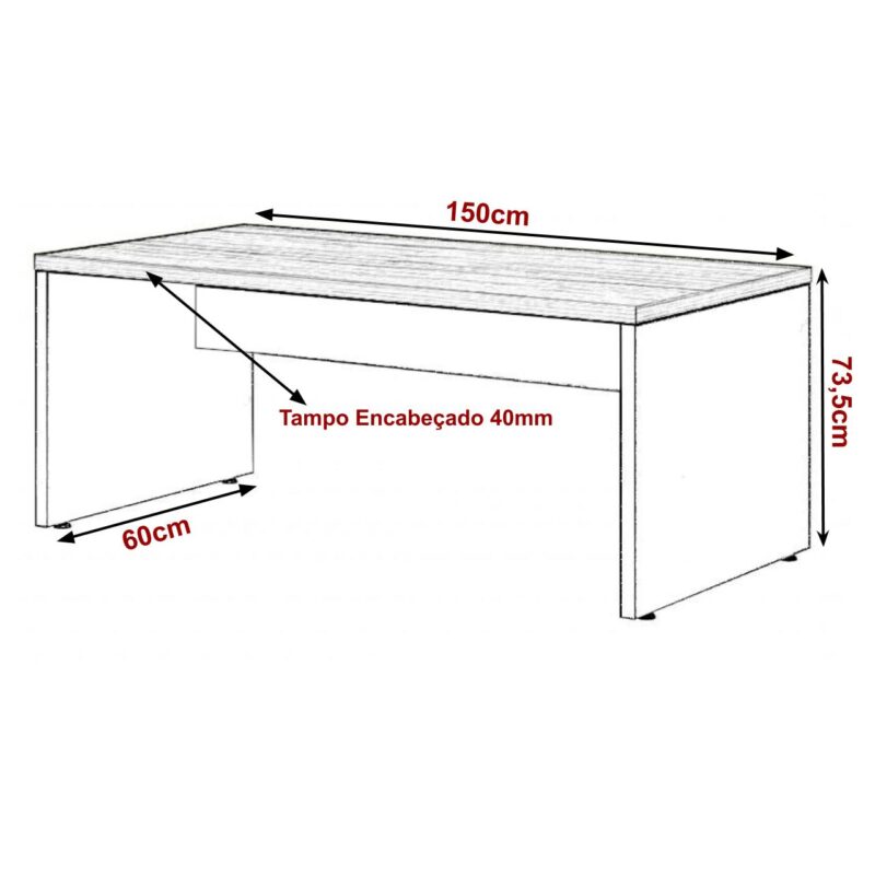 Mesa de Escritório 1,50×0,60m Sem Gavetas NOGAL SEVILHA/PRETO – 21472 KAIRÓS OFFICE Linha 40 mm 3