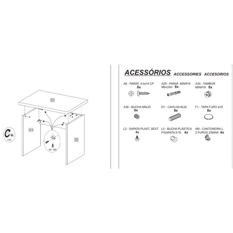 Mesa de Escritório com Gavetas 1,20×0,60m NOGAL SEVILHA/PRETO – 21471 KAIRÓS OFFICE Linha 40 mm 8