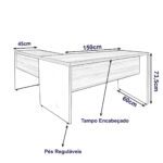 Mesa de Escritório em L com Gavetas – Mesa 1,50m + Mesa Auxiliar NOGAL SEVILHA/PRETO – 21477 Kairós Office Linha 40 mm 7