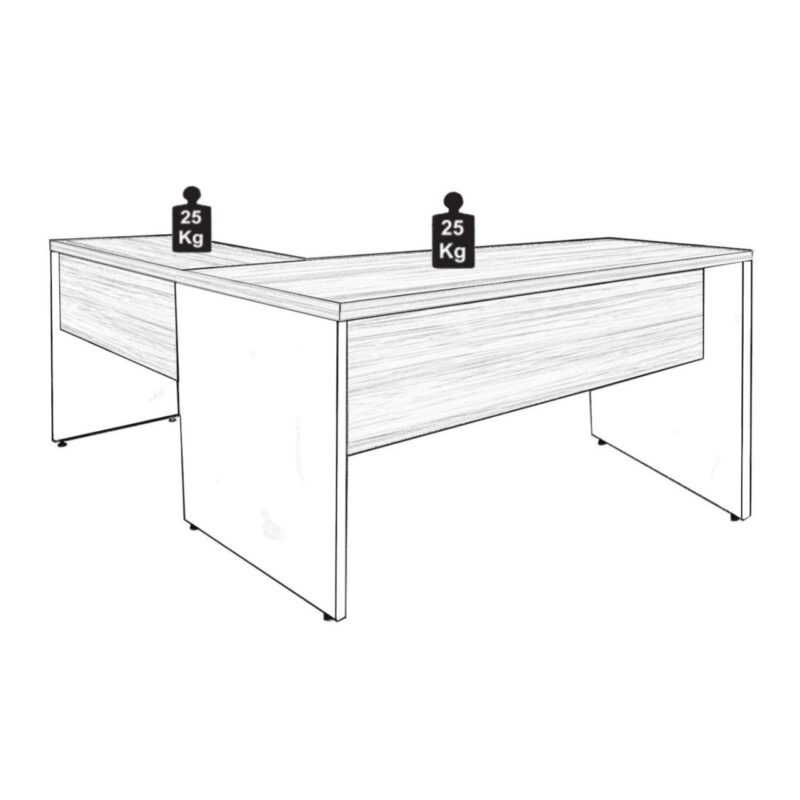 Mesa de Escritório em L com Gavetas – Mesa 1,50m + Mesa Auxiliar NOGAL SEVILHA/PRETO – 21477 Kairós Office Linha 40 mm 4