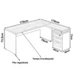 Mesa Escritório em “L” c/ Gaveteiro 1,70×1,60m NOGAL SEVILHA/PRETO – 21423 KAIRÓS OFFICE Linha 40 mm 11