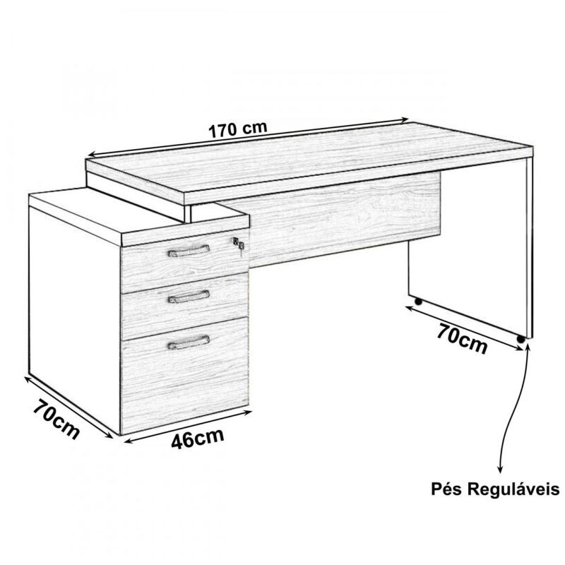 Mesa PEDESTAL RETA (03 Gav.) – 1,92X0,70m NOGAL SEVILHA/PRETO – 21405 KAIRÓS OFFICE Linha 40 mm 3