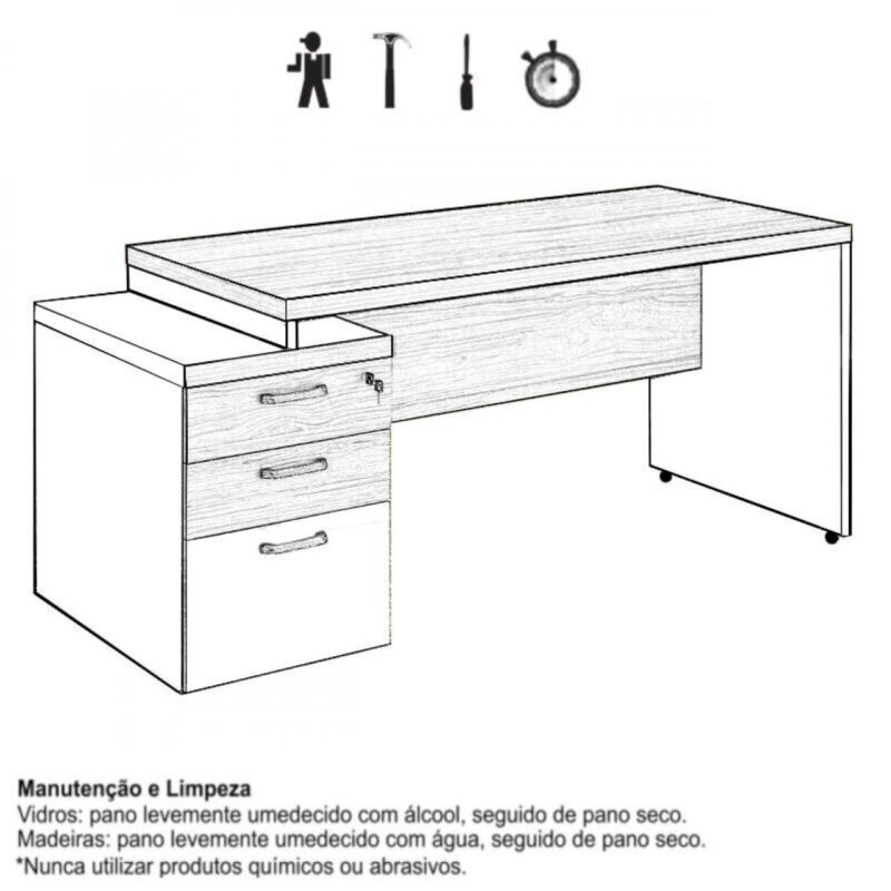 Mesa PEDESTAL RETA (03 Gav.) – 1,92X0,70m NOGAL SEVILHA/PRETO – 21405 KAIRÓS OFFICE Linha 40 mm 4