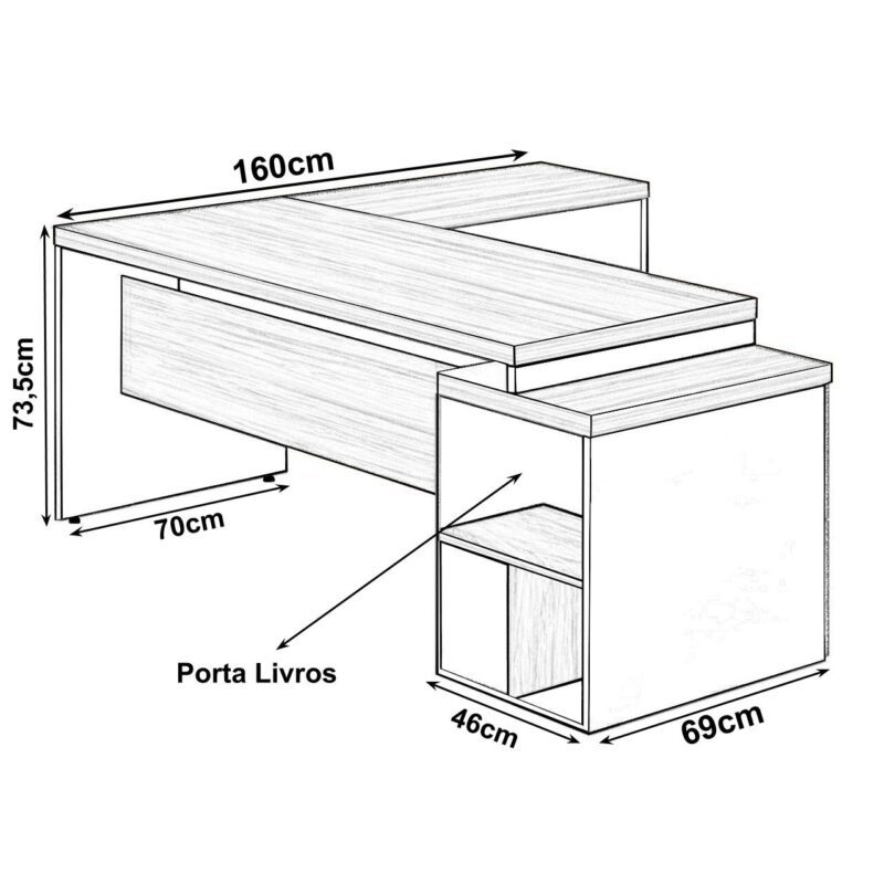 Mesa PEDESTAL com “L” – 1,92×1,60m NOGAL SEVILHA/PRETO – 21406 KAIRÓS OFFICE Linha 40 mm 3