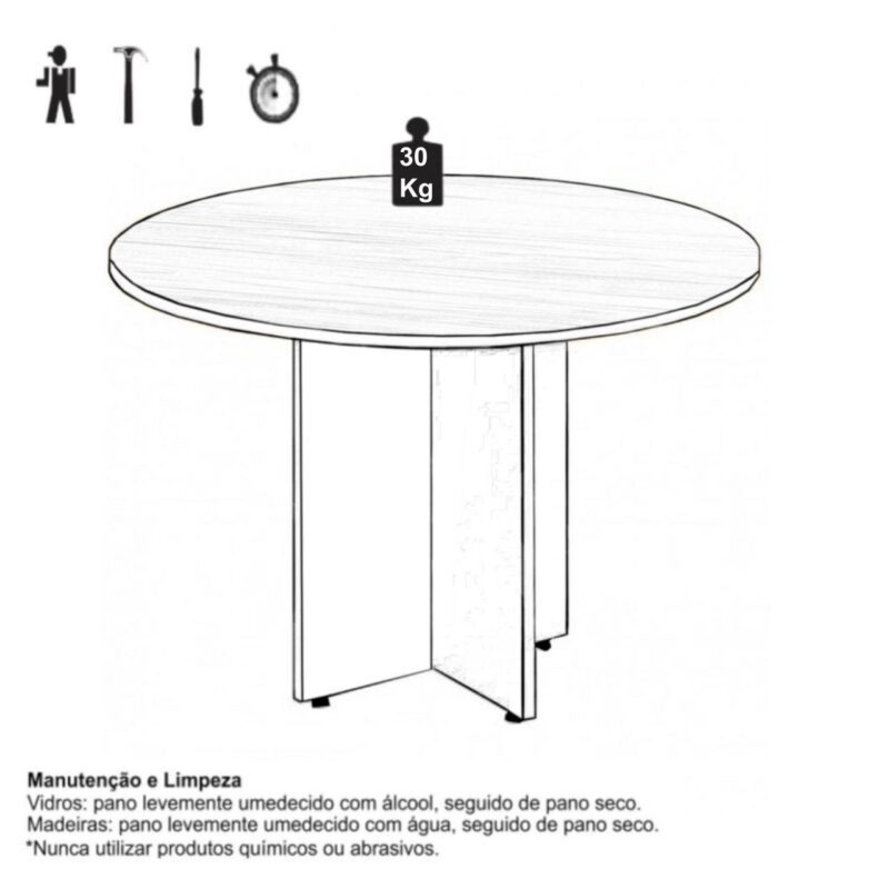 Mesa de Reunião Redonda c/ Caixa de Tomadas -1,10×1,10×0,74m – NOGAL SEVILHA / PRETO – 21418 KAIRÓS OFFICE Mesa de Reunião 4