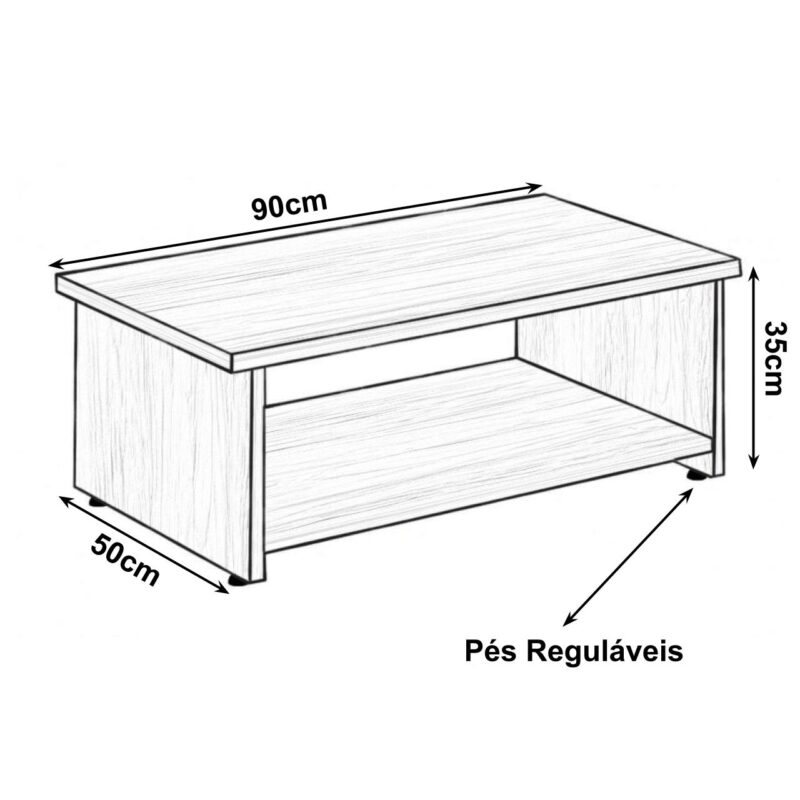 Mesa de Centro 0,90×0,50×0,35m – Nogal Sevilha 21431 KAIRÓS OFFICE Linha 40 mm 3