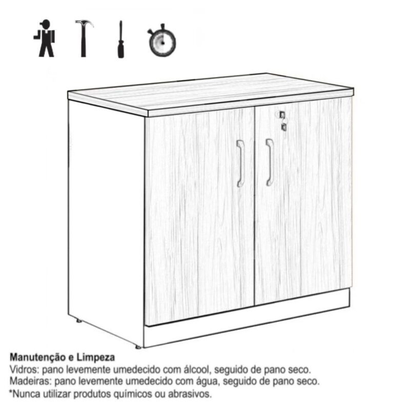 Armário Baixo com 02 Portas – 0,80×0,74×0,45 m NOGAL SEVILHA/PRETO – 21411 Kairós Office Linha 40 mm 4