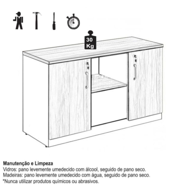 Armário Baixo Credenza – 1,20×0,74X0,45m NOGAL SEVILHA/PRETO – 21412 KAIRÓS OFFICE Linha 40 mm 6