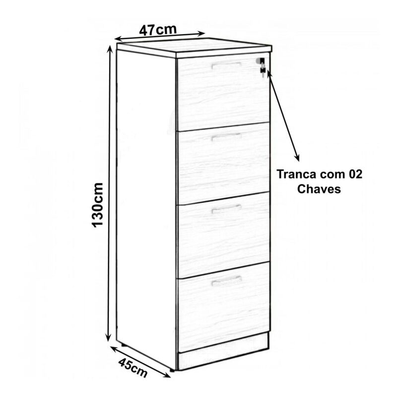 Arquivo 04 Gavetas Pasta Suspensa – 1,28×0,46×0,45m NOGAL SEVILHA/PRETO – 21410 KAIRÓS OFFICE Linha 40 mm 3