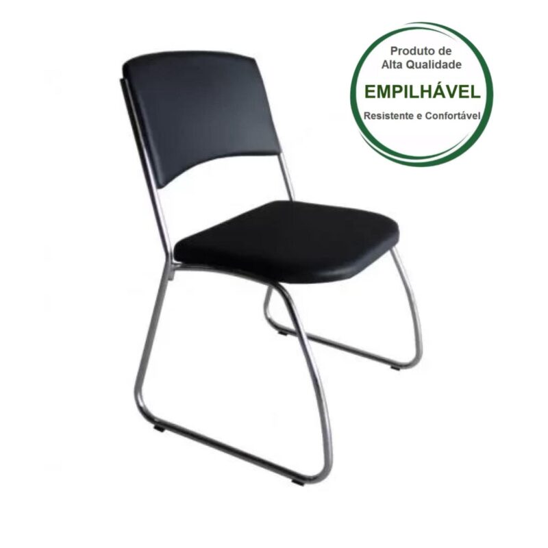 Cadeira Interlocutor Level Cromada – Cor Preto – (EMPILHÁVEL) 32995 KAIRÓS OFFICE Cadeiras Fixas 3