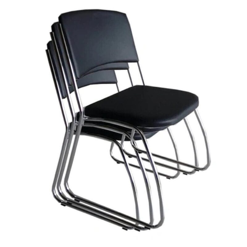 Cadeira Interlocutor Level Cromada – Cor Preto – (EMPILHÁVEL) 32995 KAIRÓS OFFICE Cadeiras Fixas 6