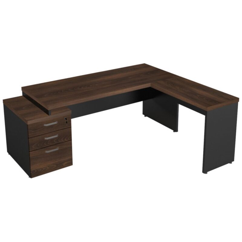 Mesa PEDESTAL com MESA AUXILIAR 1,92×1,60m – Marsala/Preto – 23484 KAIRÓS OFFICE Linha 30 mm 3