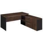 Mesa Escritório Diretorzinha c/ Aparador – Pé de MADEIRA – 1,90×1,60m MARSALA / PRETO / PRETO – 23487 KAIRÓS OFFICE Linha 30 mm 8