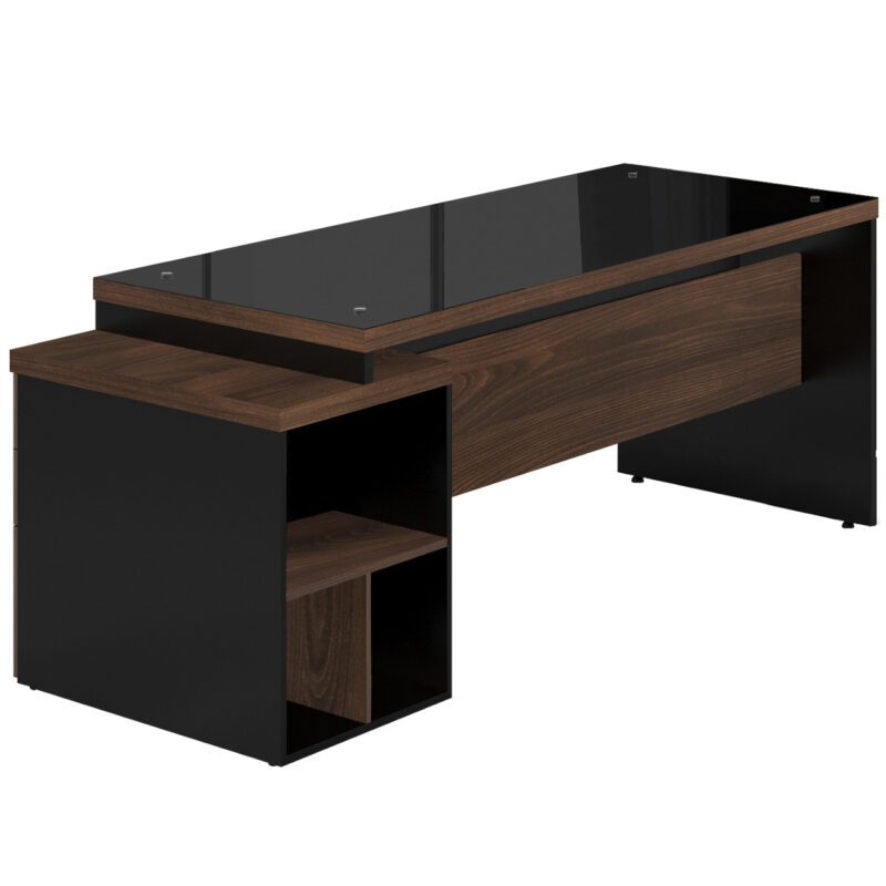 Mesa PEDESTAL RETA c/ VIDRO – 1,92X0,70m MARSALA / PRETO – 23500 KAIRÓS OFFICE Linha 30 mm 3