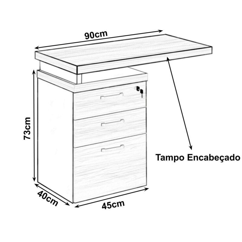 Mesa AUXILIAR c/ 03 Gavetas Pedestal MARSALA/PRETO – 51017 KAIRÓS OFFICE Linha 30 mm 4