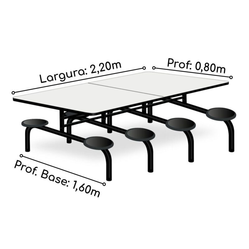 Mesa para Refeitório 8 Lugares MDP Branco de 25 mm FIXO – 50045 KAIRÓS OFFICE Fixo 6